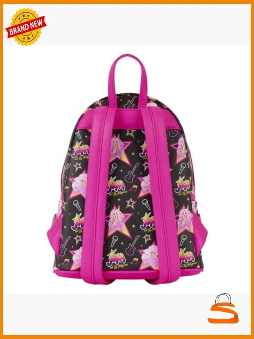 Hasbro Jem Holograms Mini Backpack Faux Leather Glitter Enamel Charm Daypack